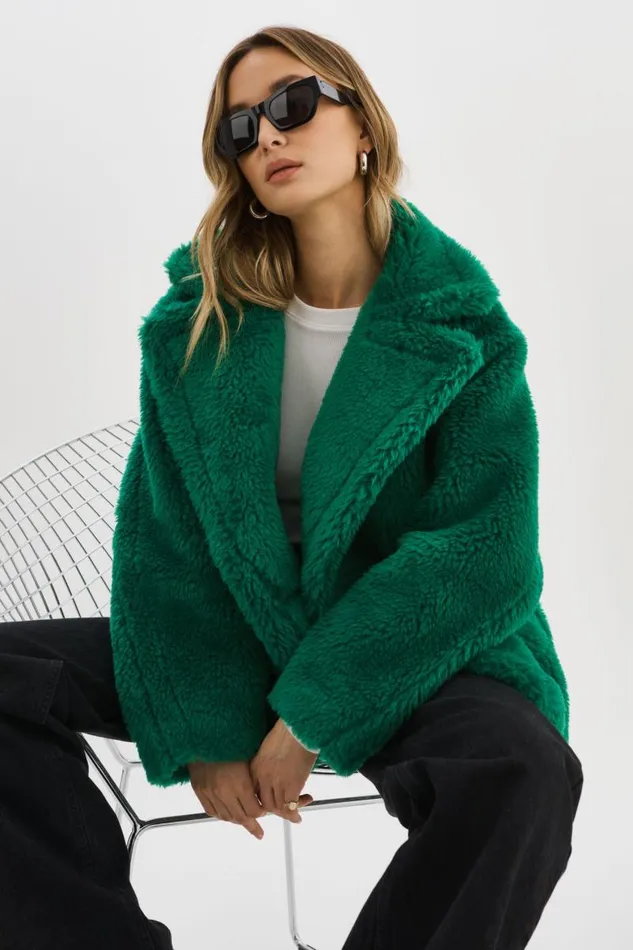 Women SOPHIE Sherpa Jacket Vibrant Green LAMARQUE Sherpa