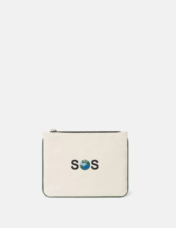 Women SOS Embroidered Zip Cardholder Ivorygreen Stella McCartney Card Cases