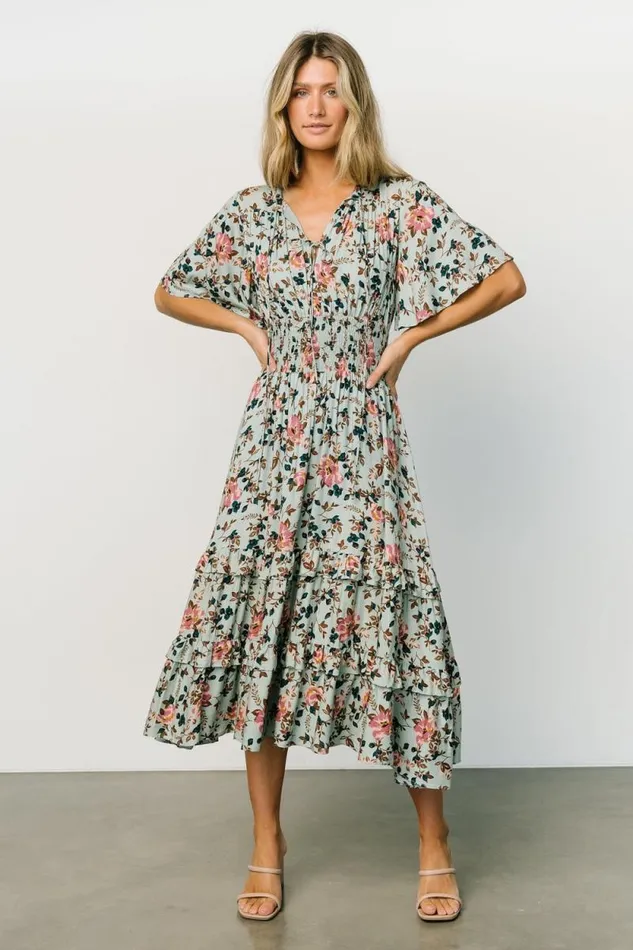 Women Spell Boho Midi Dress Sage Pink Floral Baltic Born Midi Dresses