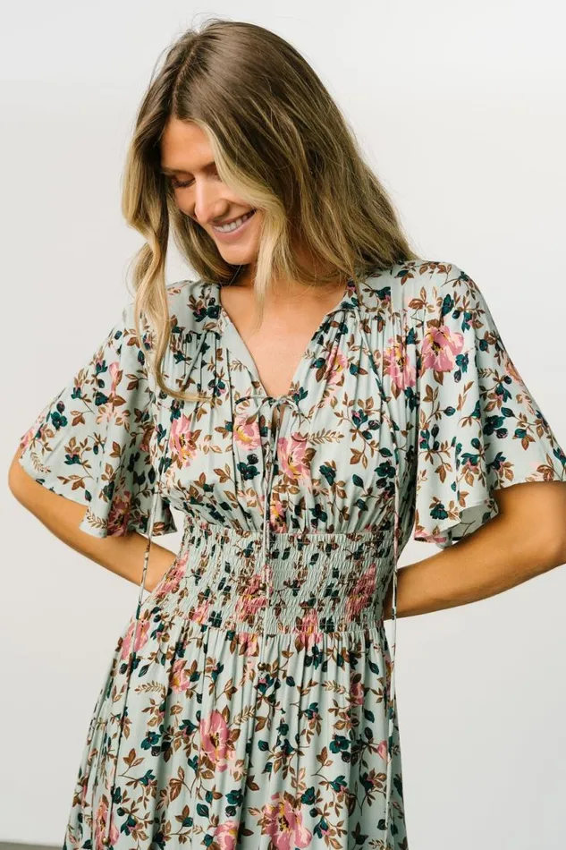 Women Spell Boho Midi Dress Sage Pink Floral Baltic Born Midi Dresses