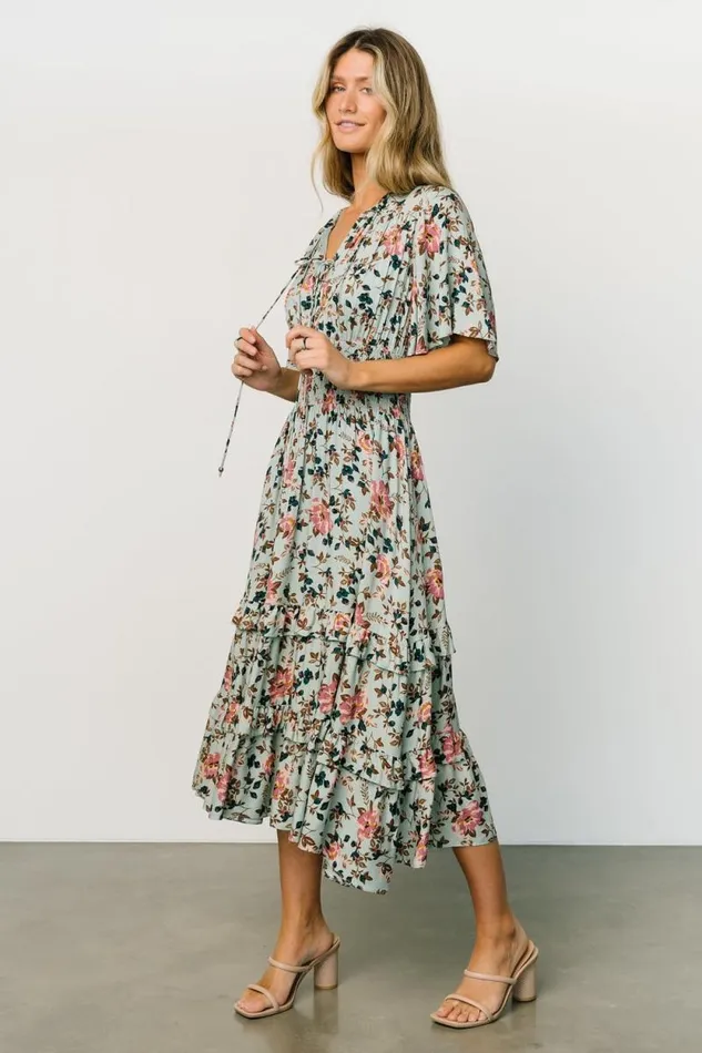 Women Spell Boho Midi Dress Sage Pink Floral Baltic Born Midi Dresses