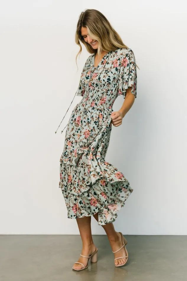 Women Spell Boho Midi Dress Sage Pink Floral Baltic Born Midi Dresses