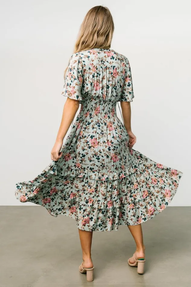 Women Spell Boho Midi Dress Sage Pink Floral Baltic Born Midi Dresses