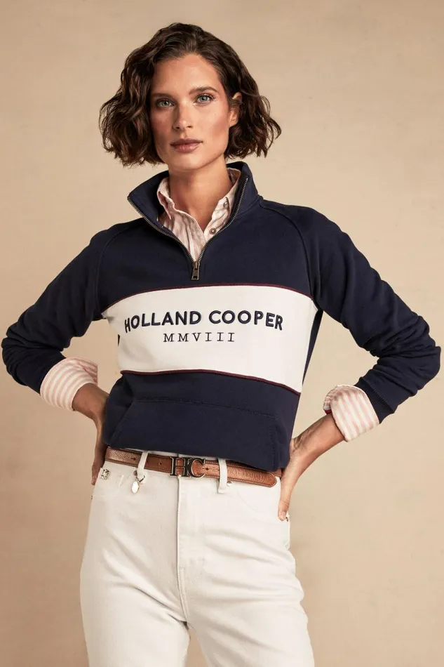 Women Sporting Heritage Zip Henley Ink Navy Holland Cooper Henley