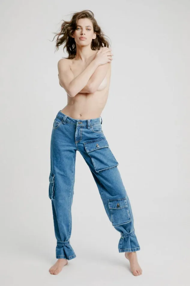 Women Straight Jean Bardot Denim Cargo Pant In Vintage Vintage