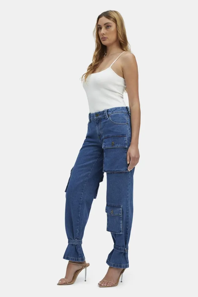 Women Straight Jean Bardot Denim Cargo Pant In Vintage Vintage Women Straight Jean Bardot Denim Cargo Pant In Vintage Vintage