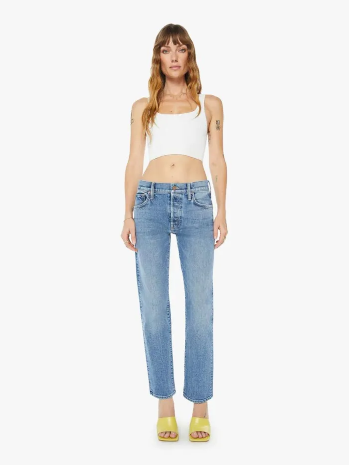Women Straight Mother Denim The Mid Rise Hiker Hover Blue