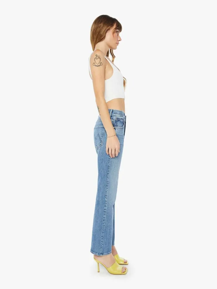 Women Straight Mother Denim The Mid Rise Hiker Hover Blue