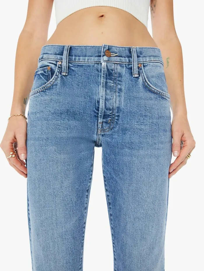 Women Straight Mother Denim The Mid Rise Hiker Hover Blue