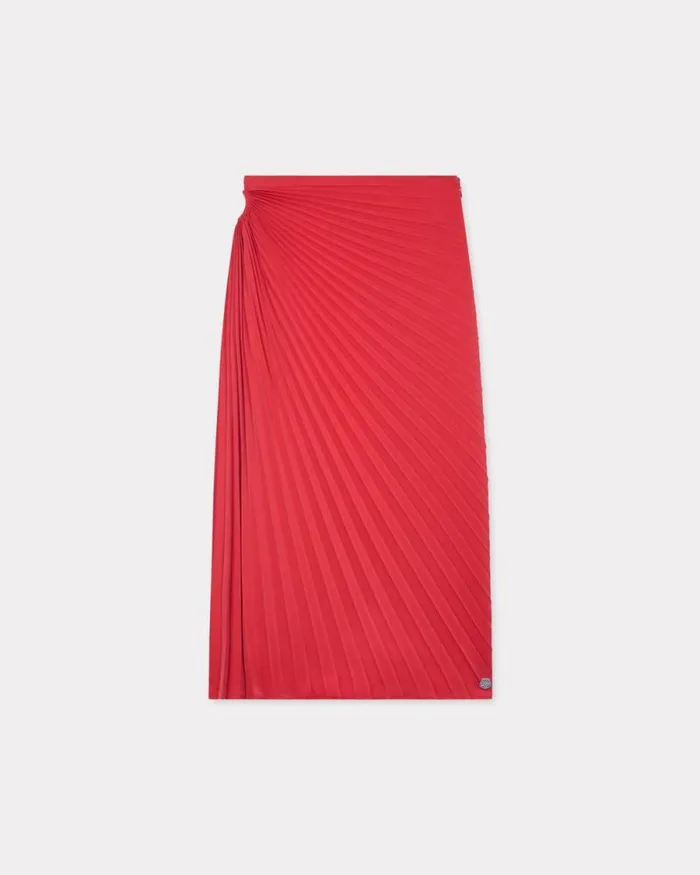 Women Sunray Pleats Midi Skirt Cherry Kenzo Dresses And Skirts