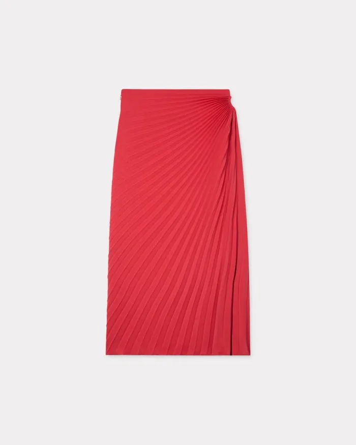 Women Sunray Pleats Midi Skirt Cherry Kenzo Dresses And Skirts