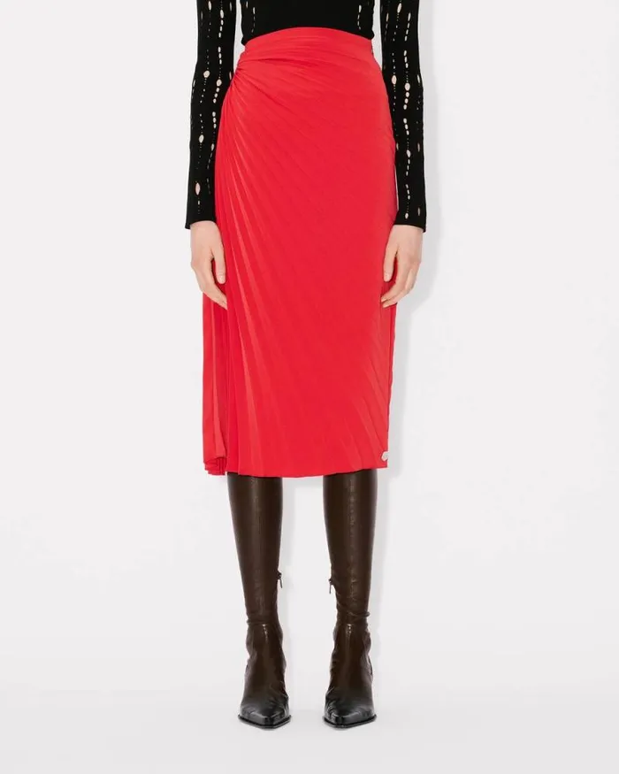 Women Sunray Pleats Midi Skirt Cherry Kenzo Dresses And Skirts