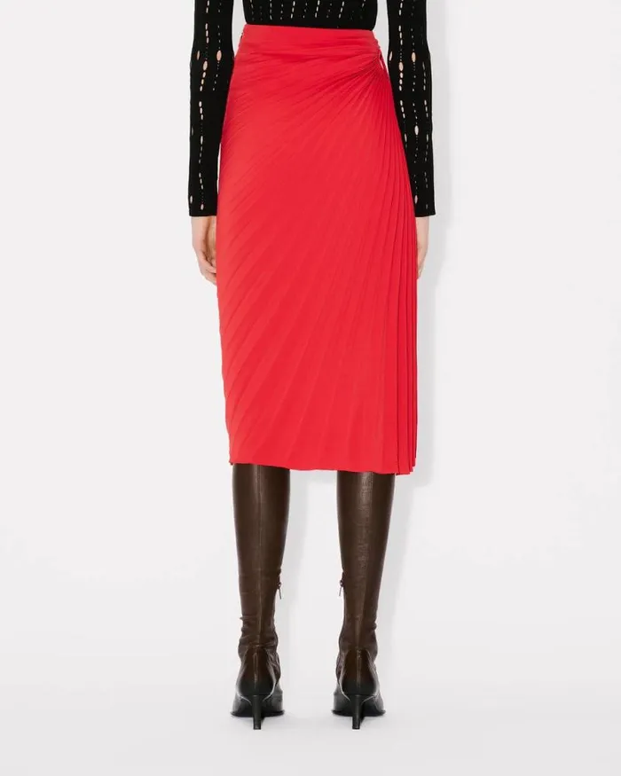 Women Sunray Pleats Midi Skirt Cherry Kenzo Dresses And Skirts
