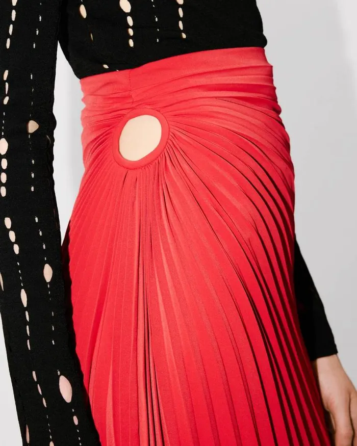 Women Sunray Pleats Midi Skirt Cherry Kenzo Dresses And Skirts