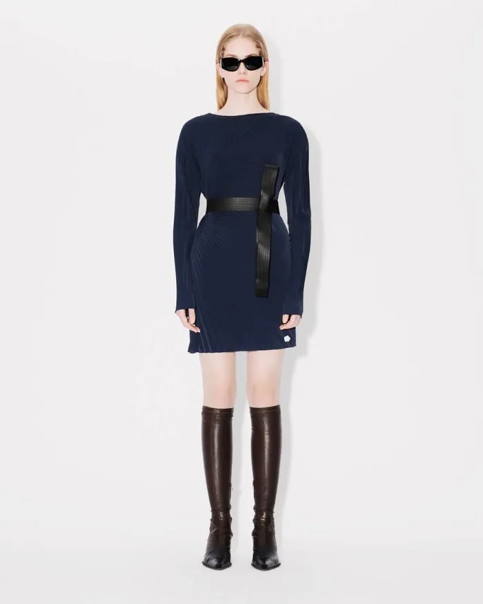 Women Sunray Pleats Short Dress Blue Black Kenzo Dresses And Skirts