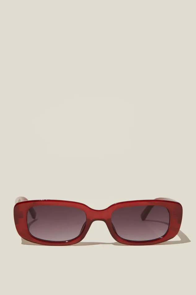 Women Sunglasses Cotton On Abby Rectangle Sunglasses Sangria