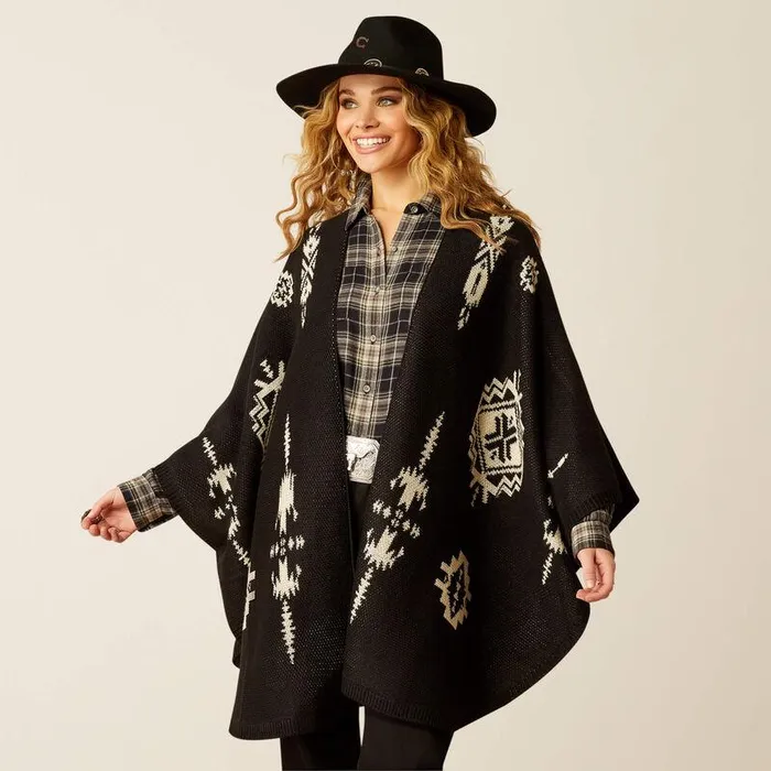 Women Sweaters and Cardigans Ariat Delta Poncho Blacksummer Sand