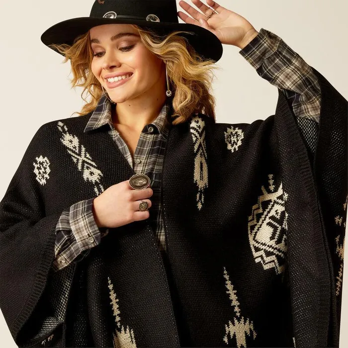 Women Sweaters and Cardigans Ariat Delta Poncho Blacksummer Sand