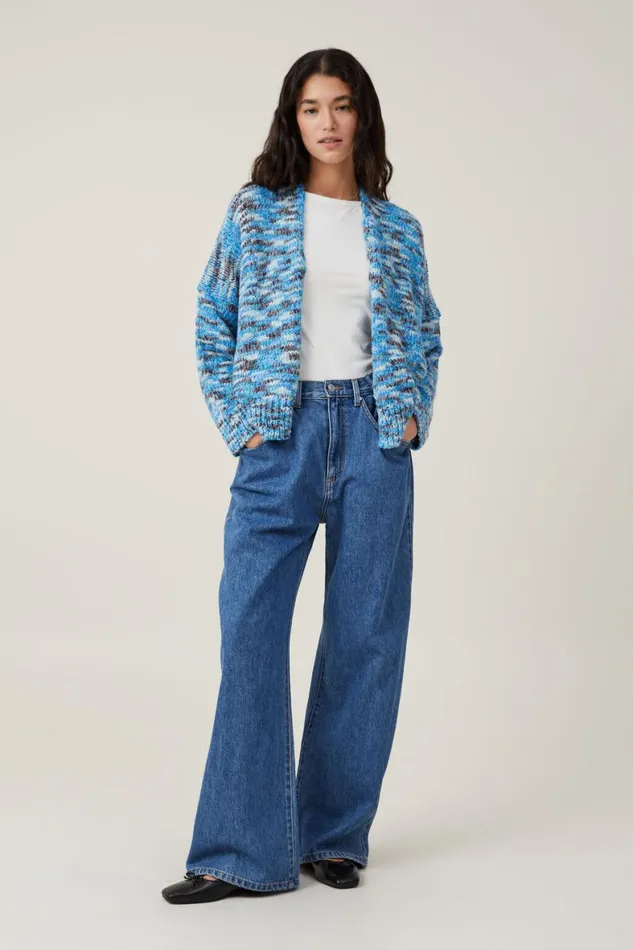 Women Sweaters and Cardigans Cotton On Happy Crop Cardigan Blue Multi