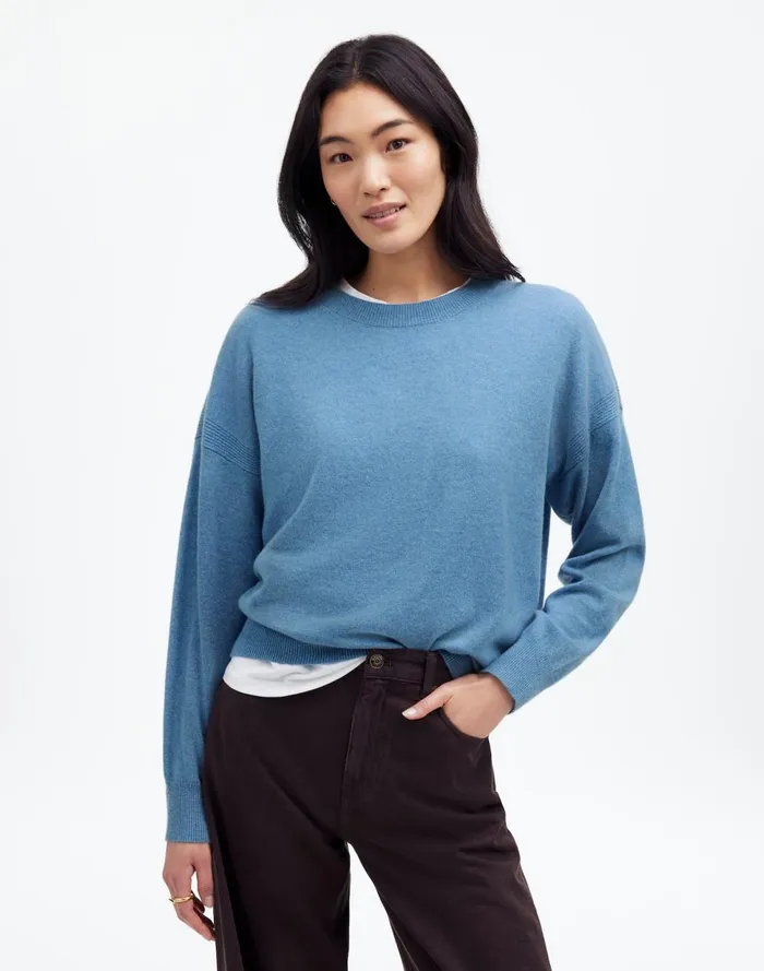 Women Sweaters Madewell Cashmere Relaxed Crewneck Sweater Hthr Denim Blue