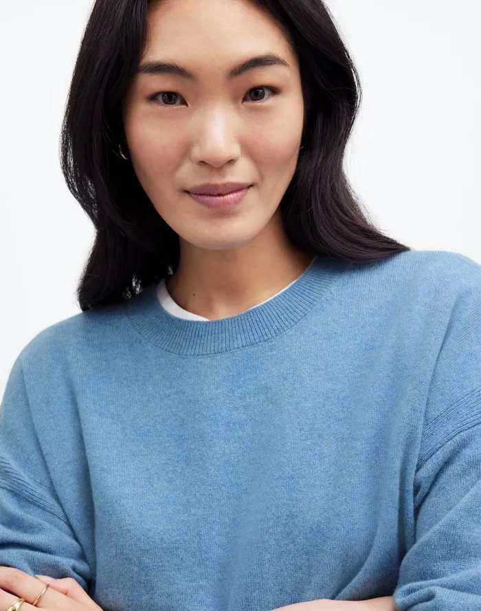 Women Sweaters Madewell Cashmere Relaxed Crewneck Sweater Hthr Denim Blue