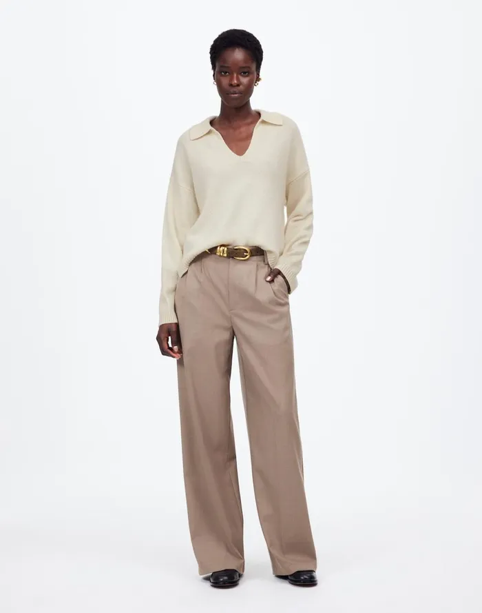 Women Sweaters Madewell CashmereWool Blend Polo Sweater Hthr Ivory