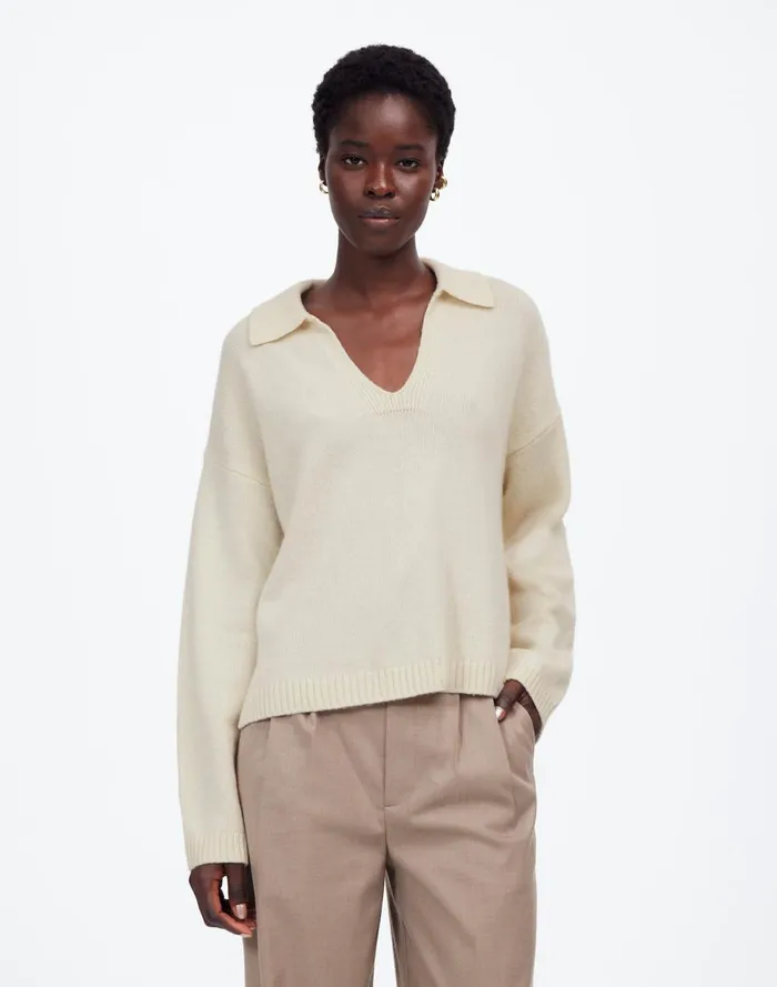 Women Sweaters Madewell CashmereWool Blend Polo Sweater Hthr Ivory