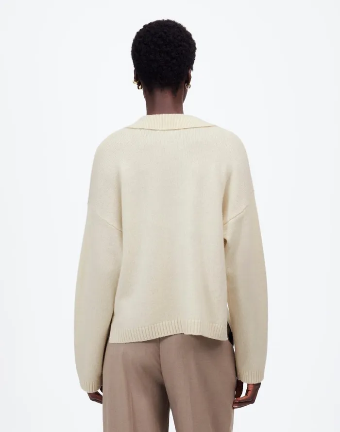 Women Sweaters Madewell CashmereWool Blend Polo Sweater Hthr Ivory