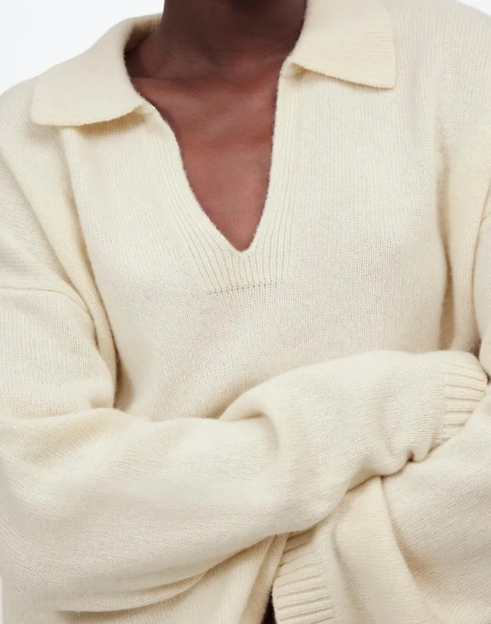 Women Sweaters Madewell CashmereWool Blend Polo Sweater Hthr Ivory