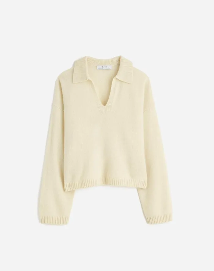 Women Sweaters Madewell CashmereWool Blend Polo Sweater Hthr Ivory