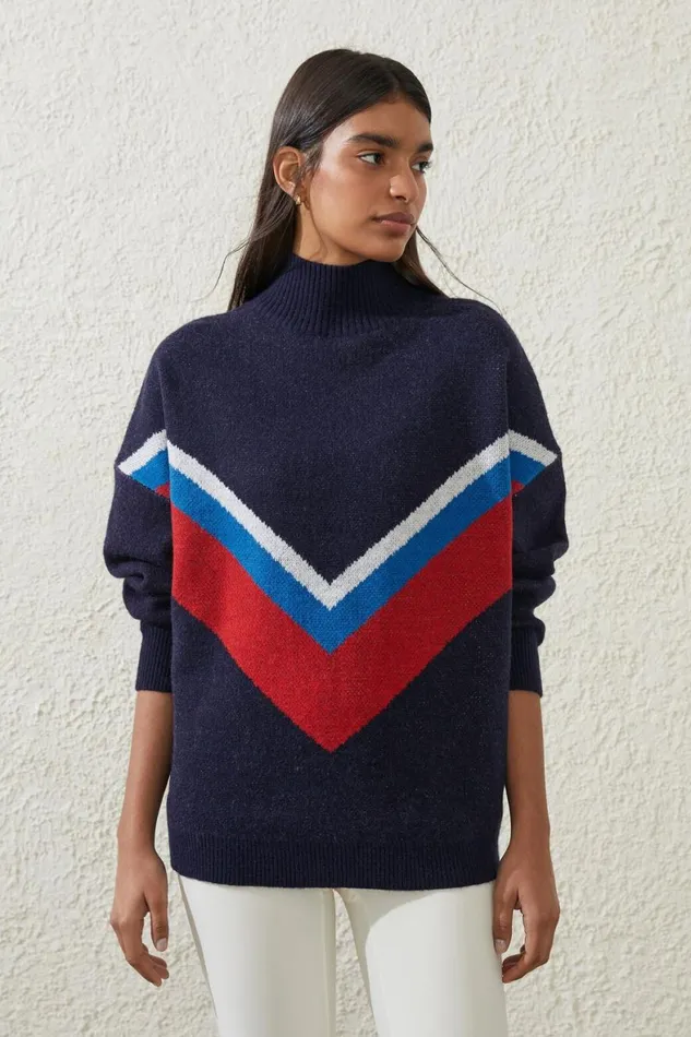 Women Sweats and Hoodies Cotton On Active Knit Mock Neck Jumper Oceanic Navycoconut Milk