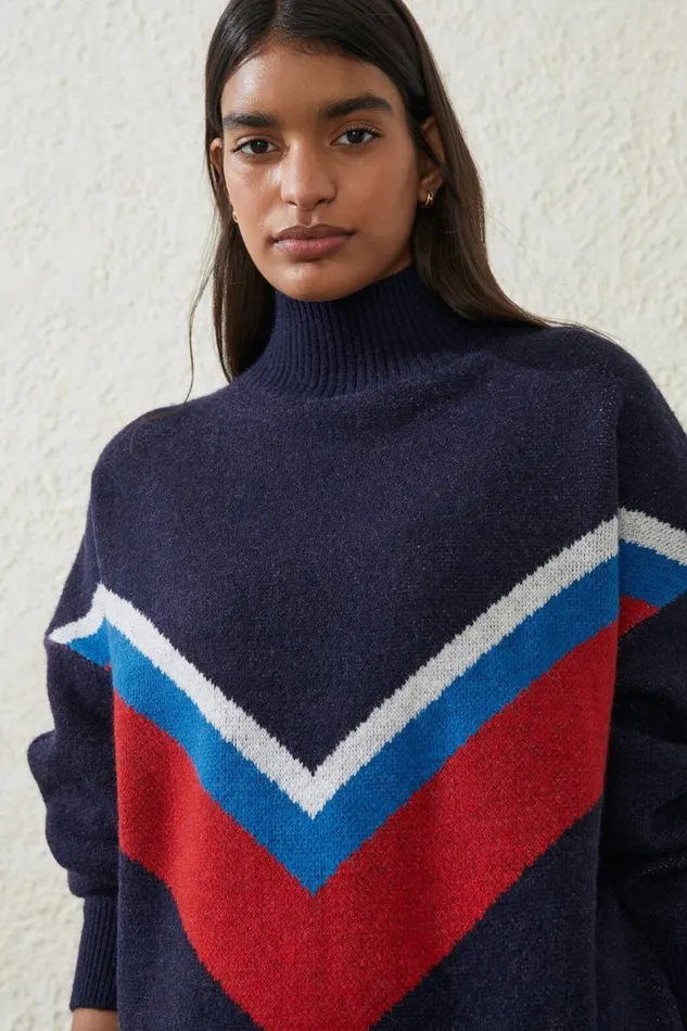 Women Sweats and Hoodies Cotton On Active Knit Mock Neck Jumper Oceanic Navycoconut Milk