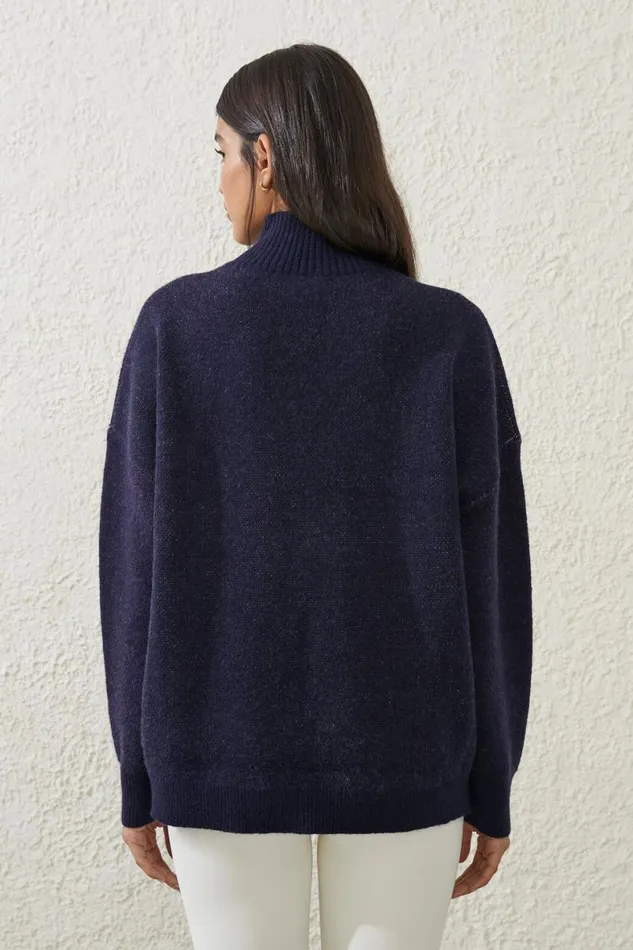 Women Sweats and Hoodies Cotton On Active Knit Mock Neck Jumper Oceanic Navycoconut Milk