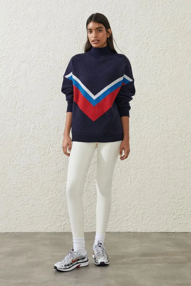 Women Sweats and Hoodies Cotton On Active Knit Mock Neck Jumper Oceanic Navycoconut Milk