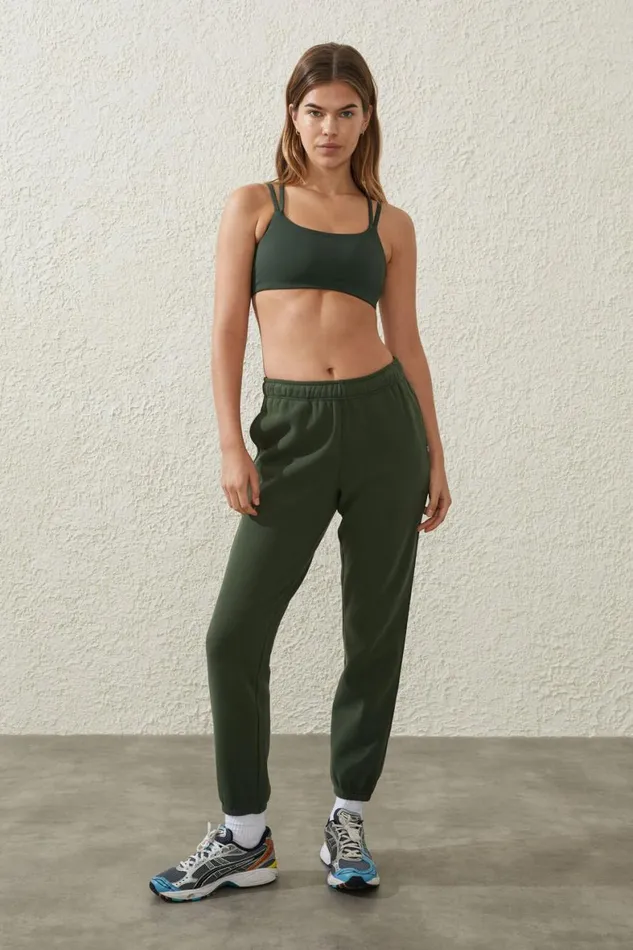 Women Sweats and Hoodies Cotton On Plush Essential Gym Trackpant Forest Green