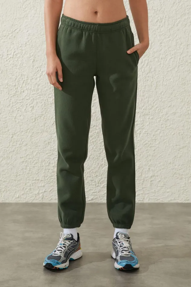 Women Sweats and Hoodies Cotton On Plush Essential Gym Trackpant Forest Green