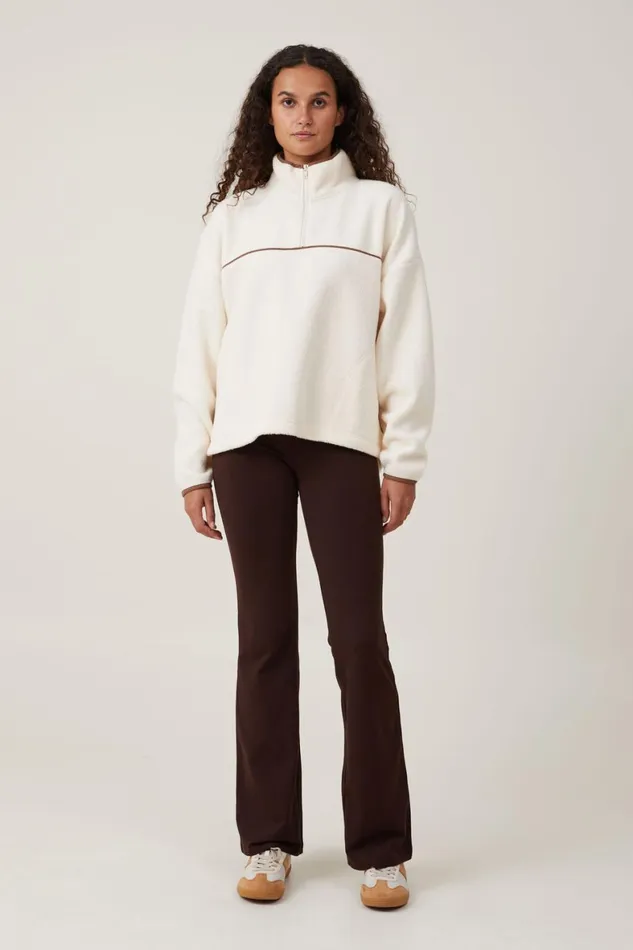 Women Sweats and Hoodies Cotton On Teddy Fleece Quarter Zip Natural
