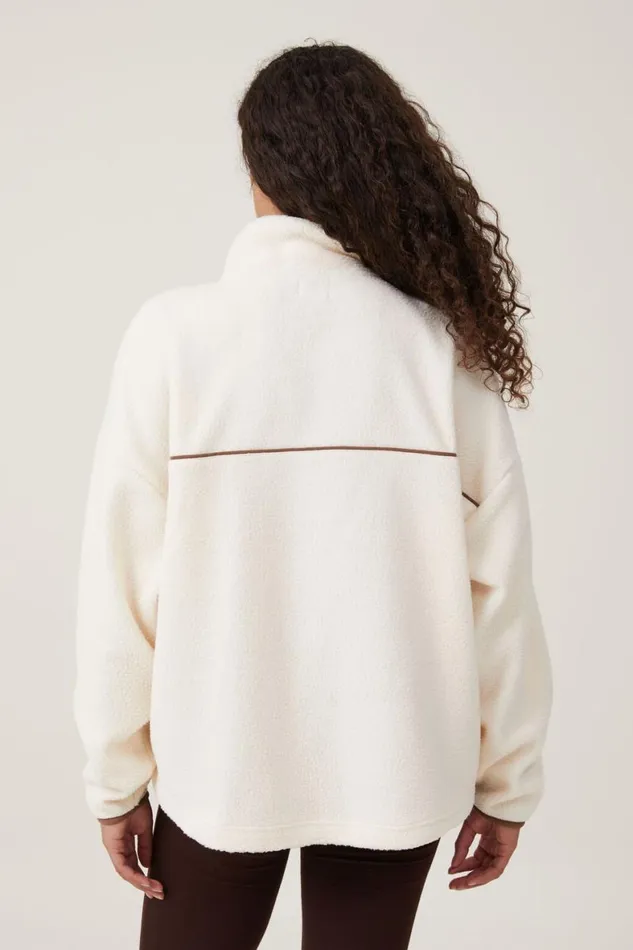Women Sweats and Hoodies Cotton On Teddy Fleece Quarter Zip Natural