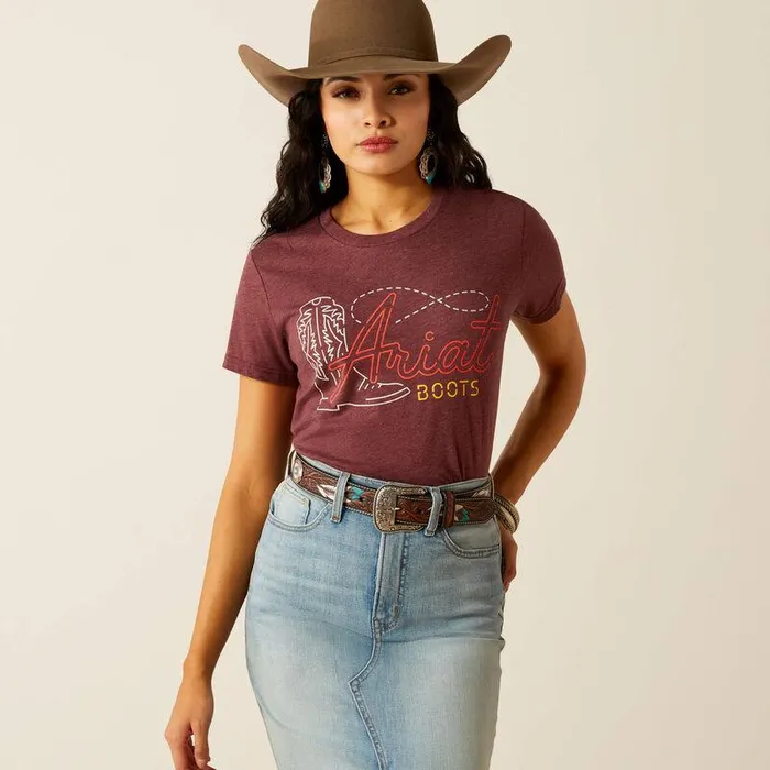 Women TShirts and Tops Ariat Ariat Modern Neon TShirt Maroon Heather