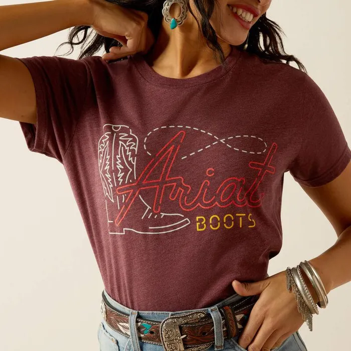 Women TShirts and Tops Ariat Ariat Modern Neon TShirt Maroon Heather Women TShirts and Tops Ariat Ariat Modern Neon TShirt Maroon Heather