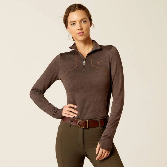 Women TShirts and Tops Ariat Gridwork 14 Zip Baselayer Mole Heather