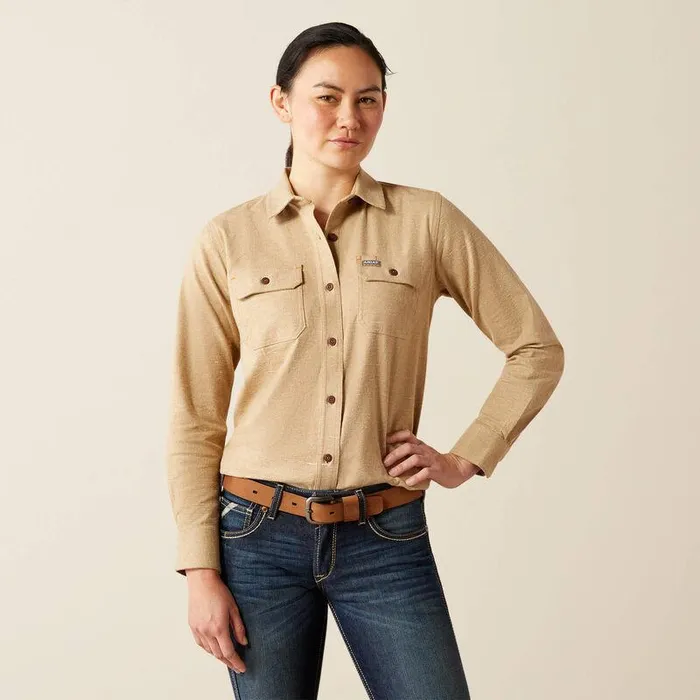 Women TShirts and Tops Ariat Rebar Flannel Tunic Oatmeal Heather
