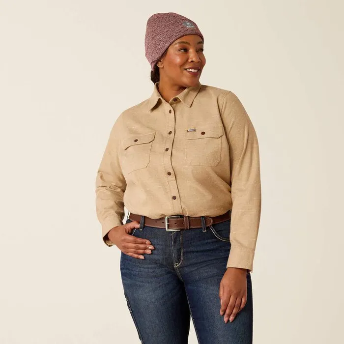 Women TShirts and Tops Ariat Rebar Flannel Tunic Oatmeal Heather