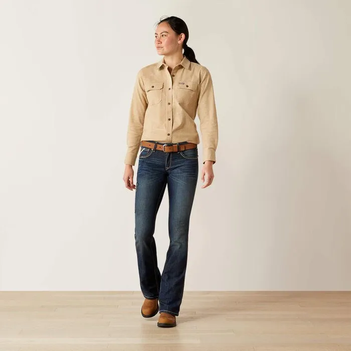 Women TShirts and Tops Ariat Rebar Flannel Tunic Oatmeal Heather
