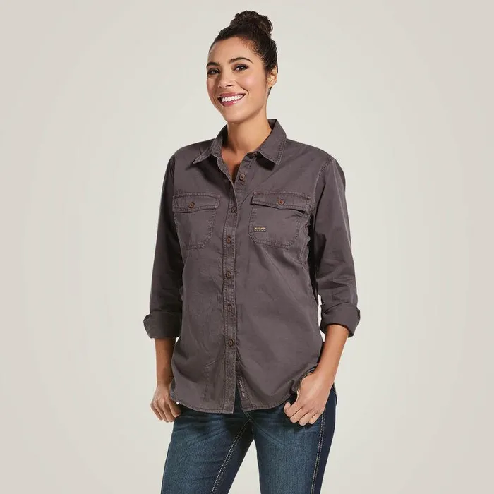 Women TShirts and Tops Ariat Rebar Washed Twill Work Shirt Rebar Grey