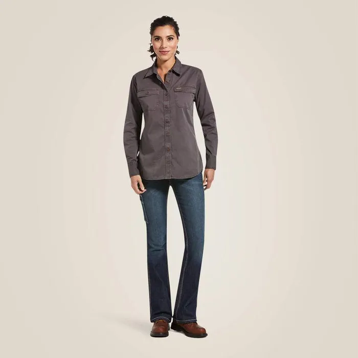 Women TShirts and Tops Ariat Rebar Washed Twill Work Shirt Rebar Grey