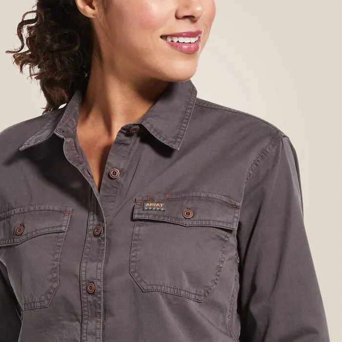 Women TShirts and Tops Ariat Rebar Washed Twill Work Shirt Rebar Grey
