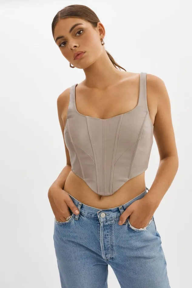 Women TABIA Leather Corset Top Stone 23 LAMARQUE Tops