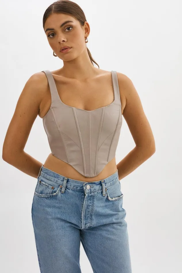 Women TABIA Leather Corset Top Stone 23 LAMARQUE Tops