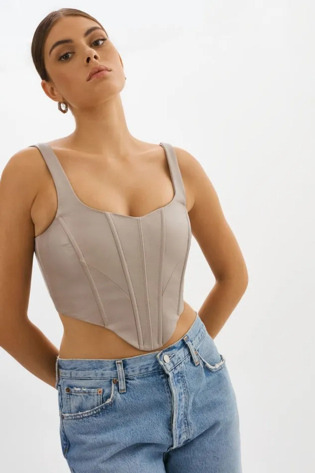 Women TABIA Leather Corset Top Stone 23 LAMARQUE Tops